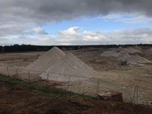 Broken up concrete being reused to lay foundations for park living in Selby, North Yorkshire
