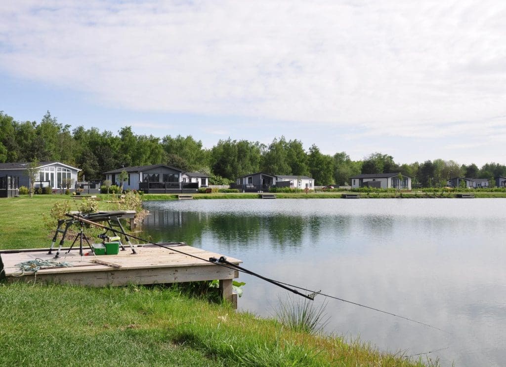 Fishing pegs by a lake at a perfect residential park in north yorkshire