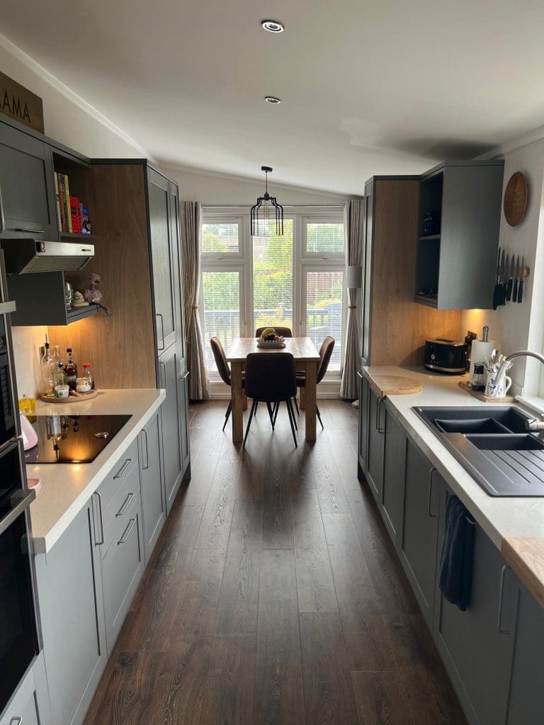 Modern kitchen and dining area inside a Gateforth Park residential park home